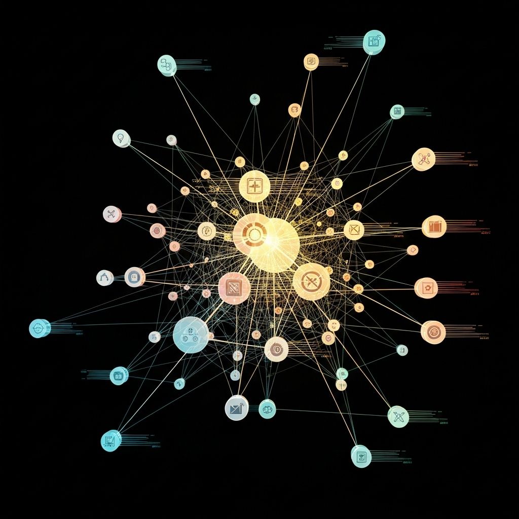 Technology network visualization representing elfware Labs R&D in automation and metadata