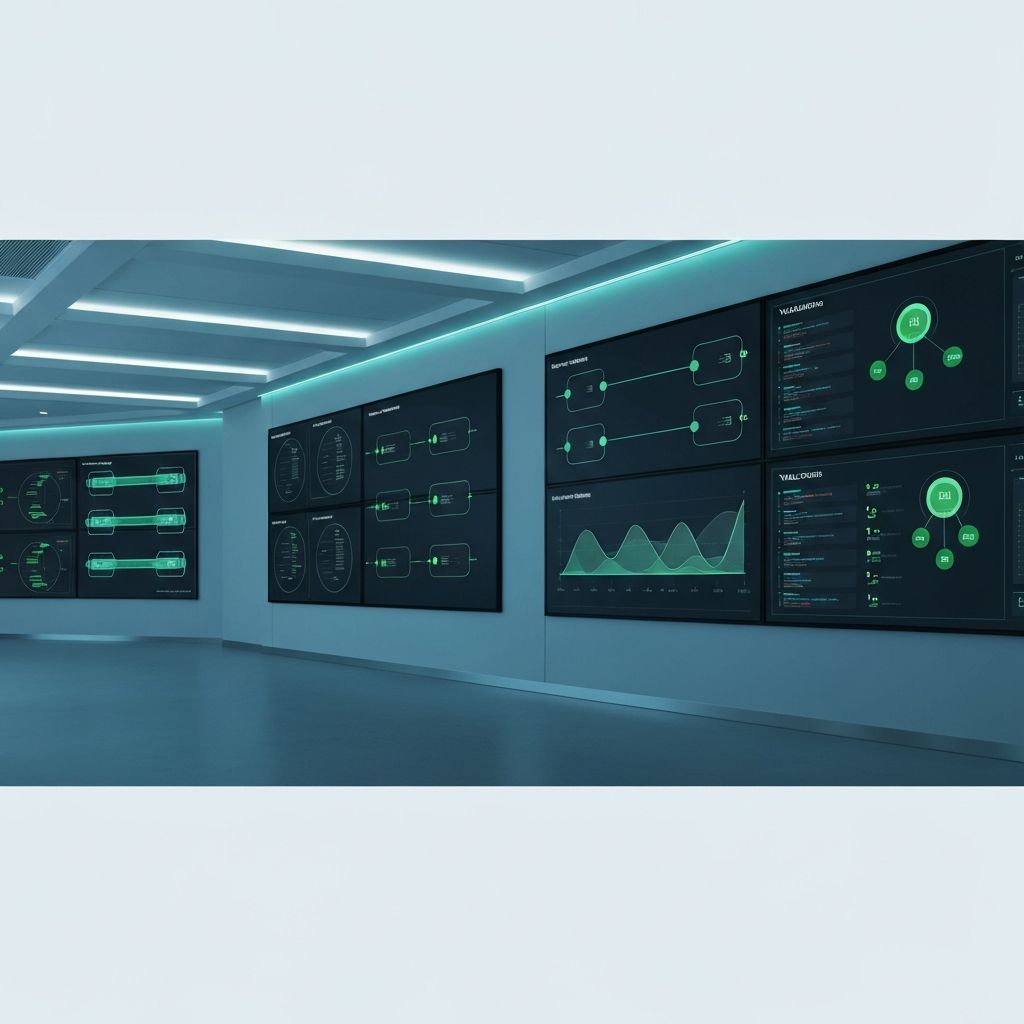 Enterprise data migration control room with data pipeline visualisations